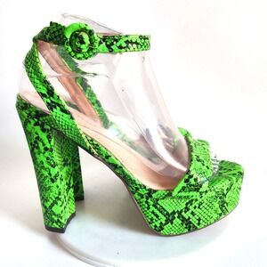 Chase + Chloe Platform Sandals 7.5 Neon Green‎ Snakeskin Ankle Strap Block Heel